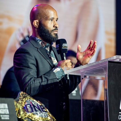 Demetrious Johnson speaks at Tuesday's One Championship press conference in Manila. Photos: One Championship
