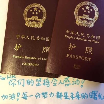 Photos shared on LIHKG, a Hong Kong-based online platform, show mainland Chinese passports with handwritten messages supporting the anti-extradition movement. Photo: Handout
