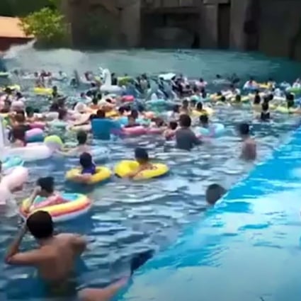 Forty-four tourists were injured by a bigger-than-expected wave at a water amusement park in northeast China. Image: Youku