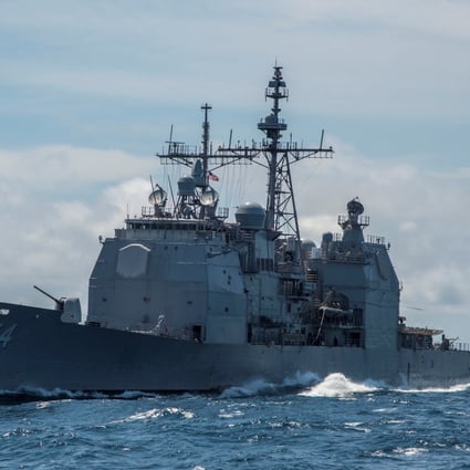 A US guided-missile cruiser in the South China Sea. Photo: Reuters