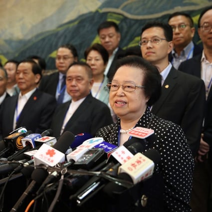 Maria Tam, of the Basic Law Committee, speaks to reporters in Shenzhen on recent events in Hong Kong. Tam’s remarks, explaining what the Hong Kong government will do to address public concerns, may have only underscored Carrie Lam’s impotence. Photo: Winson Wong