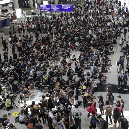 A sit-in is under way at Hong Kong International Airport. Photo: Edmond So