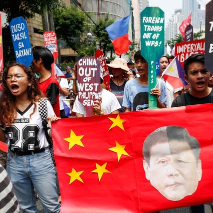 A protest outside the Chinese consulate in Manila last month. Photo: EPA-EFE