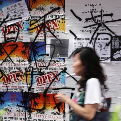 The slogan “Liberate Hong Kong; revolution of our time” is spray-painted on a wall in Sheung Wan, Hong Kong. What started as a protest against the government’s attempt to amend the city’s extradition laws has turned into a widespread revolt. Photo: K. Y. Cheng