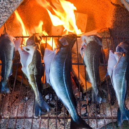 Cod and saithe grill on a fire in Norway. Fish is a mainstay of the Nordic diet. Photo: Alamy