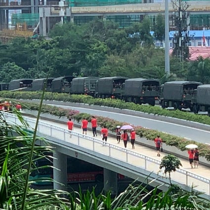 Footage of trucks from the paramilitary People’s Armed Police in Shenzhen has circulated online. Photo: Handout