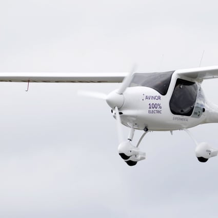 The Norwegian Airport operator Avinor's CEO Dag Falk-Petersen pilots the first flights by an electric aircraft a Pipistrel Alpha Electro G2 in Norway at Oslo airport in Gardermoen, Norway, 18 June 2018. Photo: EPA-EFE