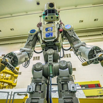 Russian humanoid robot Skybot F-850, or Fedor, being tested in July. Photo: AFP