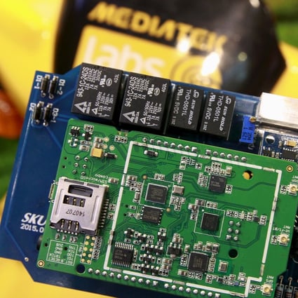 MediaTek chips are seen on a development board at a conference in Taipei. Photo: Reuters