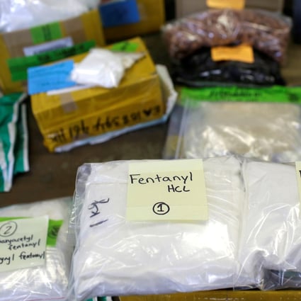 Plastic bags of fentanyl seized at O'Hare International Airport in Chicago, Illinois, in 2017. Photo: Reuters