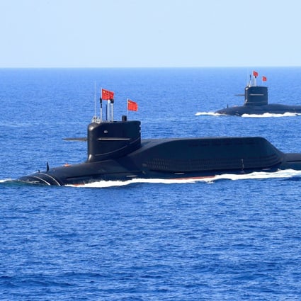 A PLA Navy nuclear-powered Type 094A Jin-class ballistic-missile submarine takes part in a military display in the South China Sea in April 2018. Photo: Reuters
