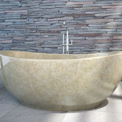 Swiss-based company Nature Squared’s eggshell bathtub sits on a base of upcycled cow bone. The company specialises in sustainable indoor products made using natural materials, sourced mainly from the Philippines.