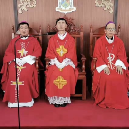 The official Chinese Catholic Patriotic Association said Yao Shun (centre) was ordained as bishop of the diocese of Ulanqab in Inner Mongolia autonomous region on Monday. Photo: Twitter