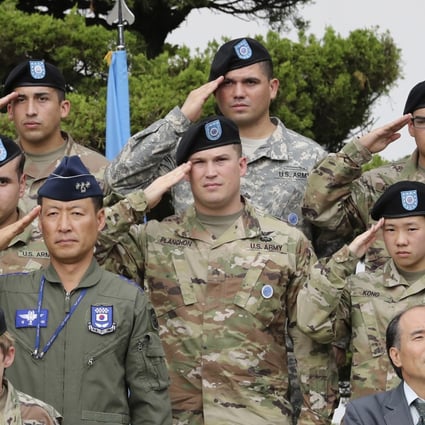 US and South Korean soldiers at a ceremony on an American base near Seoul. Photo: AP