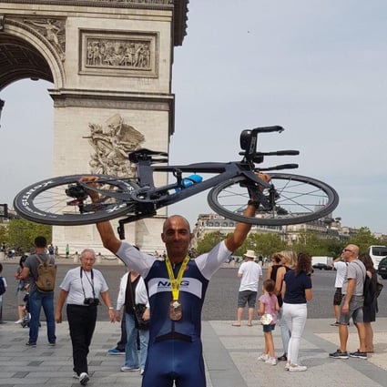 Mayank Vaid claims the Arch 2 Arc record – a run, swim and cycle from London to Paris. Photos: Handout