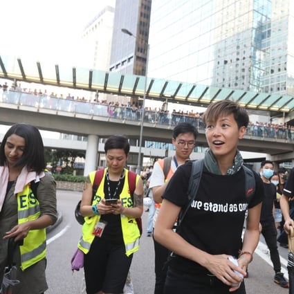 Singer Denise Ho Wan-sze joins protesters in Central at a march in July organised by the Civil Human Rights Front against the extradition bill from Victoria Park in Causeway Bay. Photo: Nora Tam