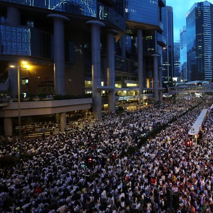 Protesters marched from Causeway Bay to the Government Headquarters in Admiralty to protest a proposed extradition bill on June 9. Photo: Sam Tsang