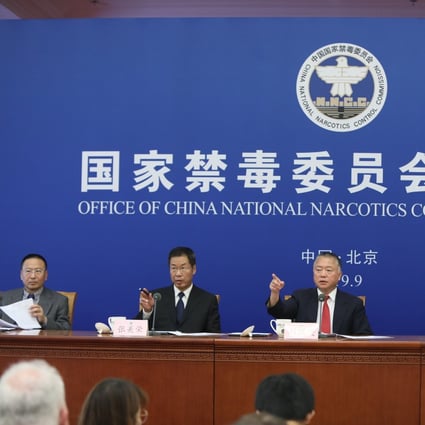 Liu Yuejin, deputy of China’s drugs control commission (centre), hits back at accusations from the United States on Tuesday. Photo: Simon Song