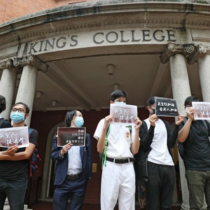 Around 200 alumni and 100 pupils from the elite King’s College in Mid-Levels protesting what they saw as the school’s suppression of student’s rights. Photo: Handout