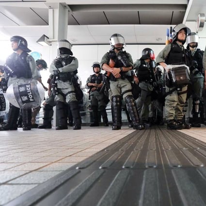 Riot police were on standby at Tung Chung station, where there were scuffles with protesters on Saturday. Photo: Felix Wong