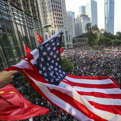 A rally in Hong Kong on Sunday urged the US Congress to pass the Hong Kong human rights bill. Photo: Felix Wong