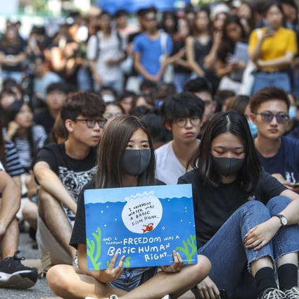 Students at Shue Yan University in North Point hold a class boycott on Monday. Photo: Winson Wong
