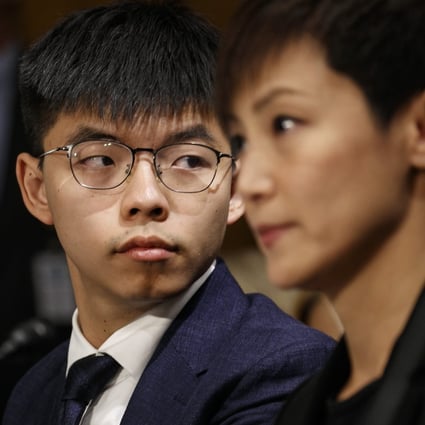 Hong Kong activists Joshua Wong and Denise Ho at a Congressional-Executive Commission on China hearing on Tuesday morning in Washington. Photo: AP
