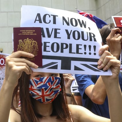 For the second time in a fortnight, holders of British National (Overseas) Passports rally outside the British consulate in Hong Kong, on September 15, to demand the same rights as British passport holders. Photo: K. Y. Cheng
