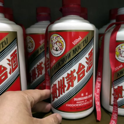 Bottles of Chinese white wine, Kweichow Moutai, are pictured on the shelf at a restaurant in Harbin city, northeast China’s Heilongjiang province. Shares of the liquor company rose to yet another record high on Tuesday. Photo: Simon Song