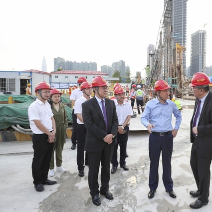 Xu Jiayin, second right, the billionaire chairman and founder of China Evergrande, during his visit to the construction site of the company’s new headquarters in Shenzhen’s Nanshan district. Photo: Handout