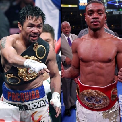 Manny Pacquiao (left) after his win over Keith Thurman. Errol Spence (right) after beating Mikey Garcia. Photo: AFP/AFP