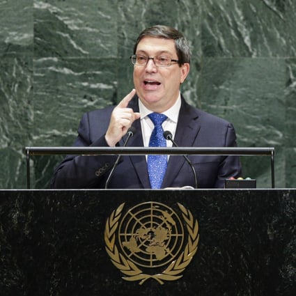 Cuba’s Foreign Minister Bruno Eduardo Rodriguez Parrilla speaks at the 74th United Nations General Assembly. Photo: AFP