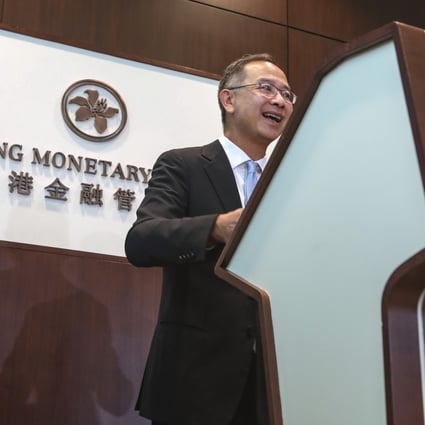 Eddie Yue Wai-man, the new chief executive of Hong Kong Monetary Authority, speaks to the press on his first day in office, on Wednesday. Photo: Xiaomei Chen
