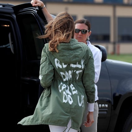 US First Lady Melania Trump caused a stir after she wore a Zara-design jacket with the phrase ‘I Really Don't Care. Do U?’ emblazoned on the back, during a visit to the US-Mexico border area in Texas, in June. Photo: Reuters