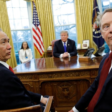 China's Vice-Premier Liu He and US Trade Representative Robert Lighthizer turn during a meeting with President Donald Trump in February. Tariff-focused negotiations will only produce discussions at cross-purposes. Photo: Reuters