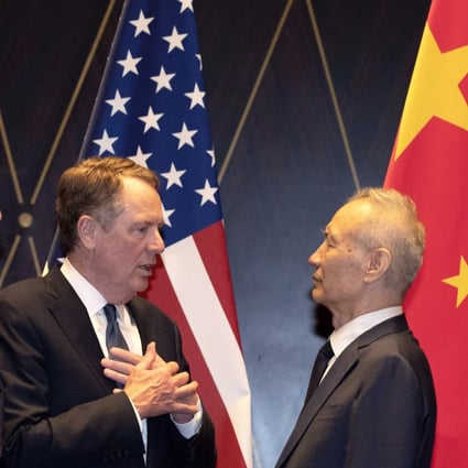 Chinese Vice-Premier Liu He (right) leads the Chinese delegation that will meet with US trade negotiators Robert Lighthizer (centre) and Steven Mnuchin on Thursday in Washington. They are pictured in Shanghai on July 31. Photo: AP