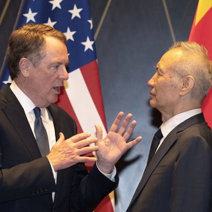 Vice-Premier Liu He is leading China’s delegation to resume trade talks with US trade representative Robert Lighthizer (middle) and US Treasury Secretary Steven Mnuchin on Thursday and Friday in Washington. Photo: AP