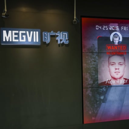 Big screen shows the facial technology at Megvii (or Face++) May 13, 2019. Photo: SCMP/Simon Song