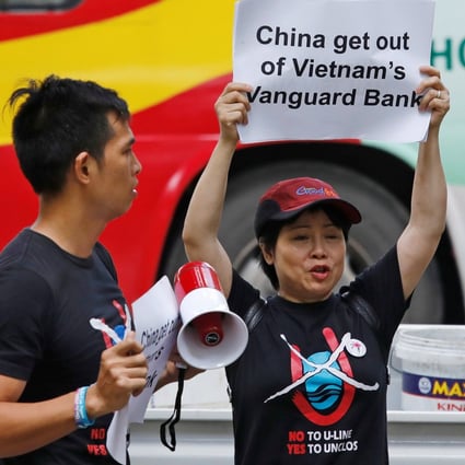 An anti-China protest outside its embassy in Hanoi in August. Photo: Reuters