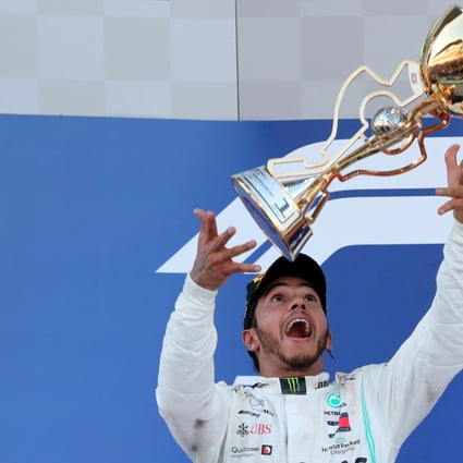 Lewis Hamilton, star and executive producer of The Game Changers, celebrates after winning the 2019 Russian Grand Prix. Photo: Reuters