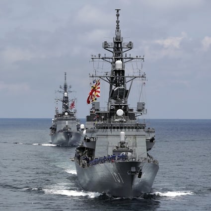 Two destroyers from Japan’s Maritime Self-Defence Force participate in a drill off the coast of Brunei in June 2019. Photo: AP