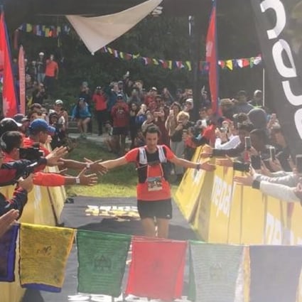 Kilian Jornet crosses the line first to win the Golden Trail Series. Photo: Mark Agnew