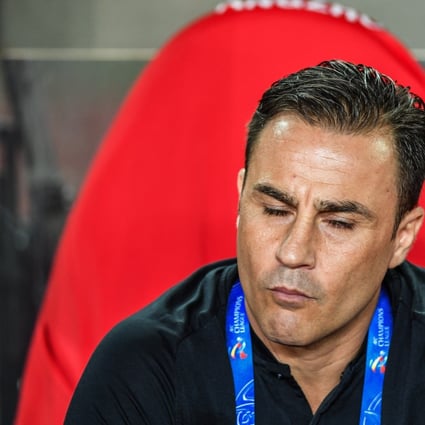 Fabio Cannavaro, head coach of Guangzhou Evergrande, reacts during his side’s 2019 AFC Champions League loss to Urawa Red Diamonds. Photo: Xinhua