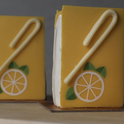 For pastry chef Dominique Ansel’s new Hong Kong establishment he has created this cake with lemon mousse and bergamot cream inspired by the humble juice box. Photo: Xiaomei Chen