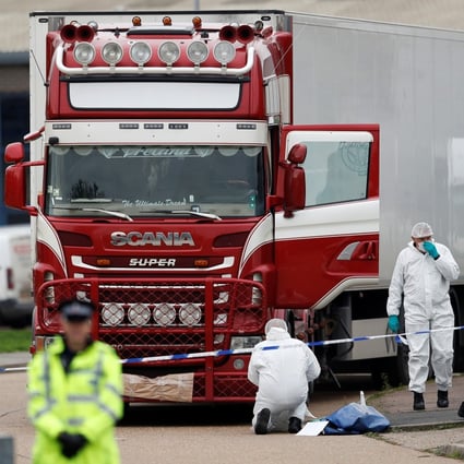 Police at the scene where 39 bodies were discovered in a lorry container, in Essex, Britain. Photo: Reuters