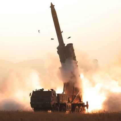 The apparent launching of projectiles that, according to military officials, landed in the sea between the Korean peninsula and Japan. Photo: Reuters
