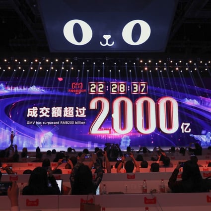 Gross merchandise volume reaches 200 billion yuan during the 2018 Alibaba Tmall 24-hour Singles’ Day Shopping Festival in Shanghai, on November 11, 2018. Photo: Simon Song