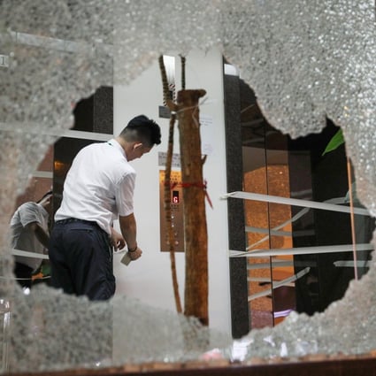 Hong Kong protesters vandalised Xinhua’s offices in Wan Chai on November 2. Photo: EPA-EFE