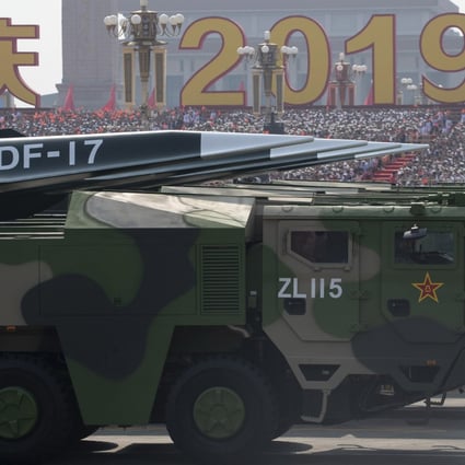 China’s hypersonic glide missile the DF-17makes its debut at the National Day parade to commemorate the 70th anniversary of the founding of Communist China in Beijing. Photo: AP