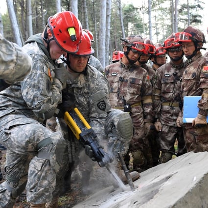 Chinese and American soldiers taking part in 2017 in a humanitarian relief exercise held in Oregon. Photo: Xinhua